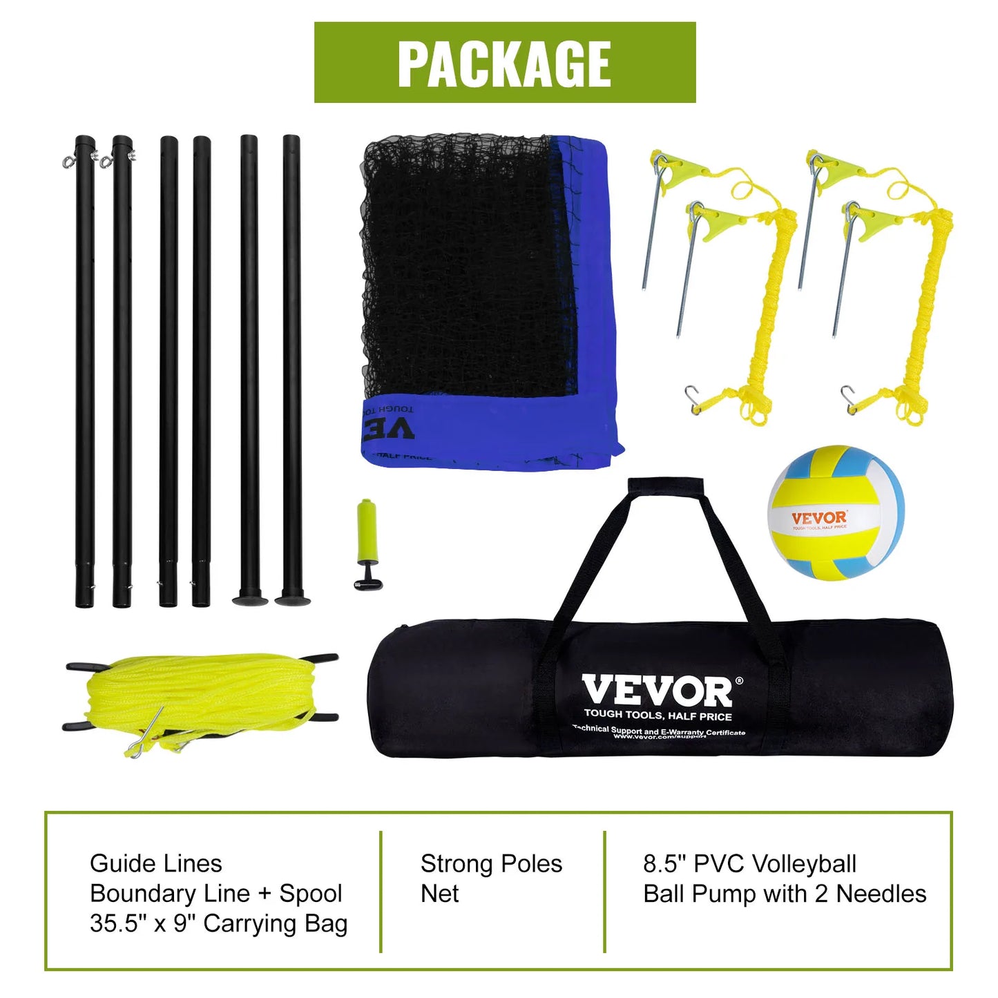 Outdoor Volleyball Net System Adjustable Height