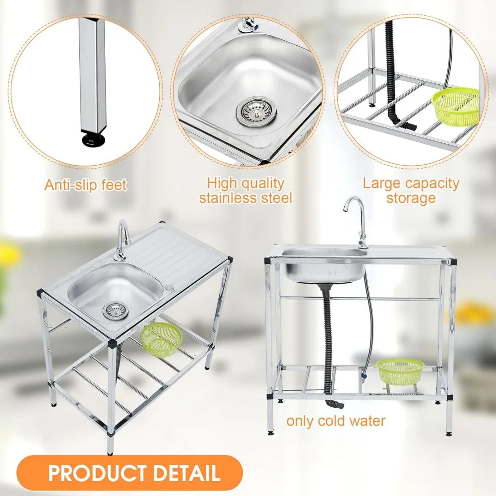 Freestanding Outdoor Steel Single Bowl Sink