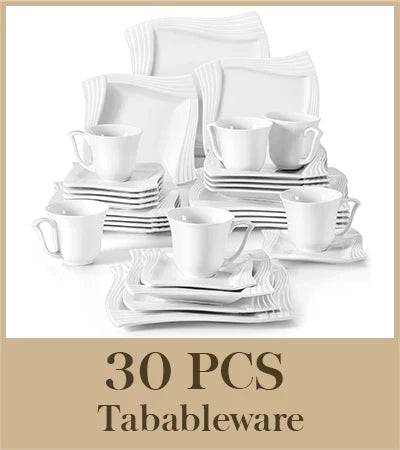 30/60 Piece White Porcelain Dinnerware Set