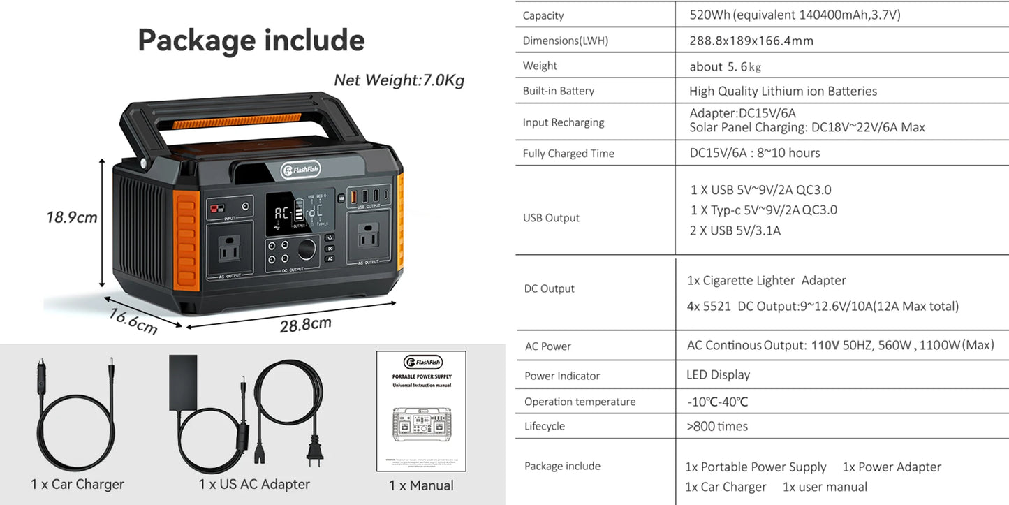 560W Portable Solar Generator