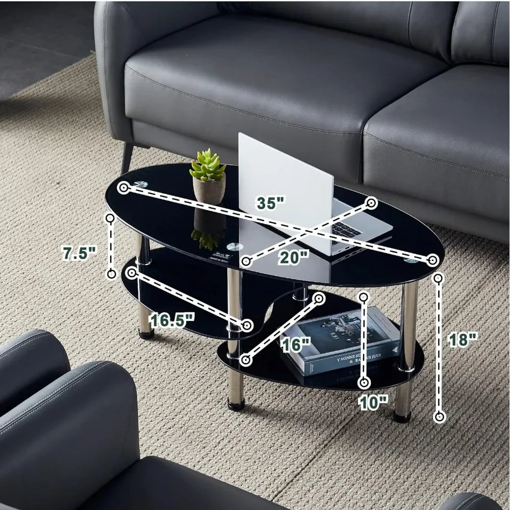 Oval-Shaped Glass Coffee Table