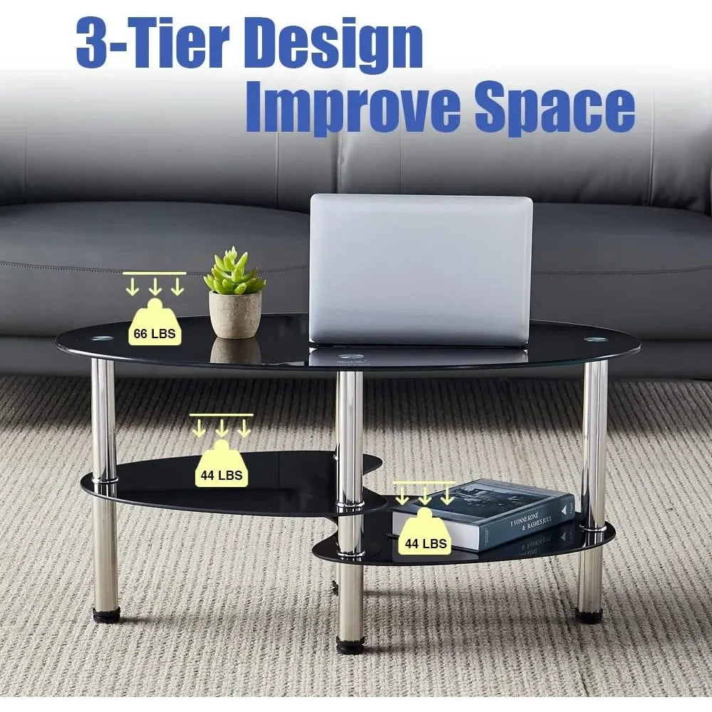 Oval-Shaped Glass Coffee Table