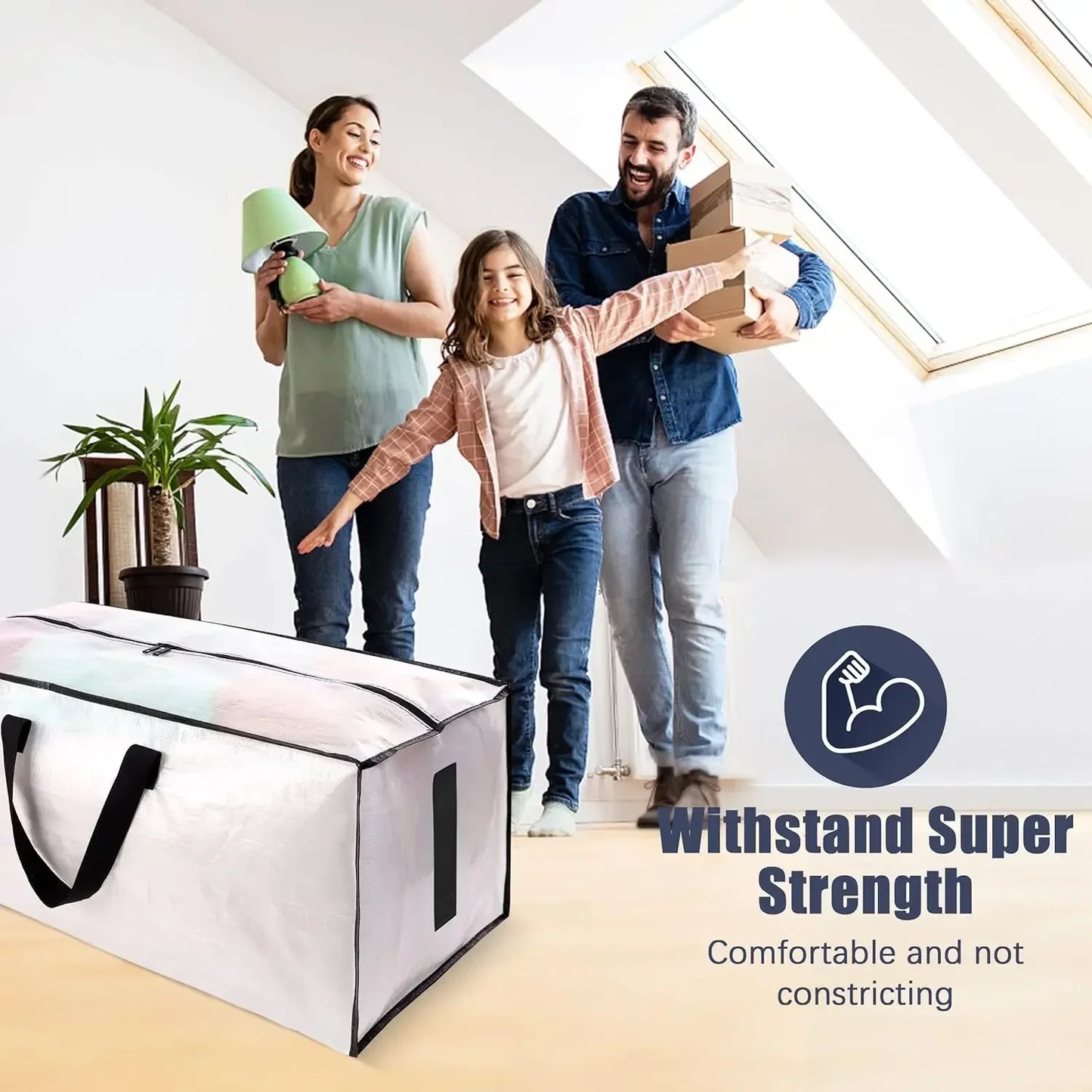 Large Strong Moving Bags with Zippers & Carrying Handles, 12 Pack