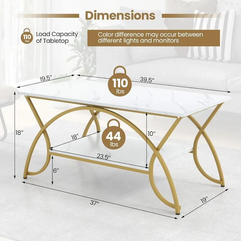 2-Tier Modern Faux Marble Accent Table with Storage