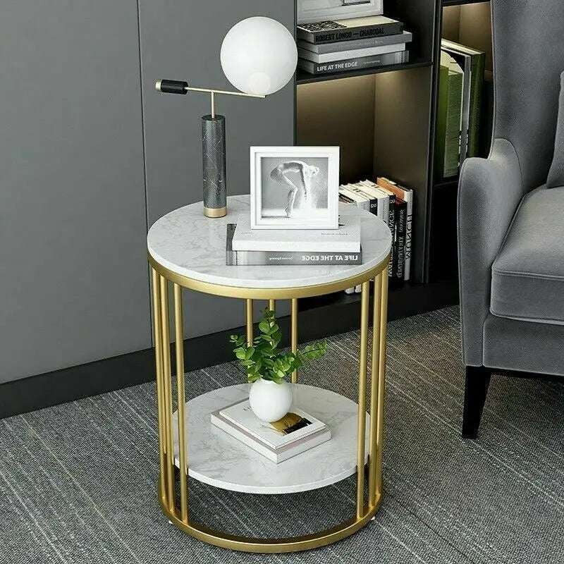 2-Tier White Marble Coffee Table
