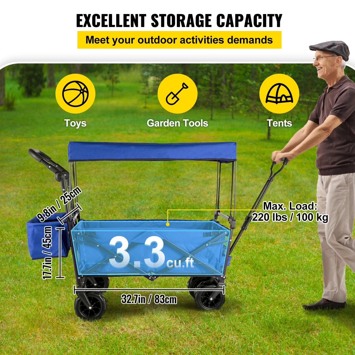 Folding Wagon Cart W/ Adjustable Handlebar