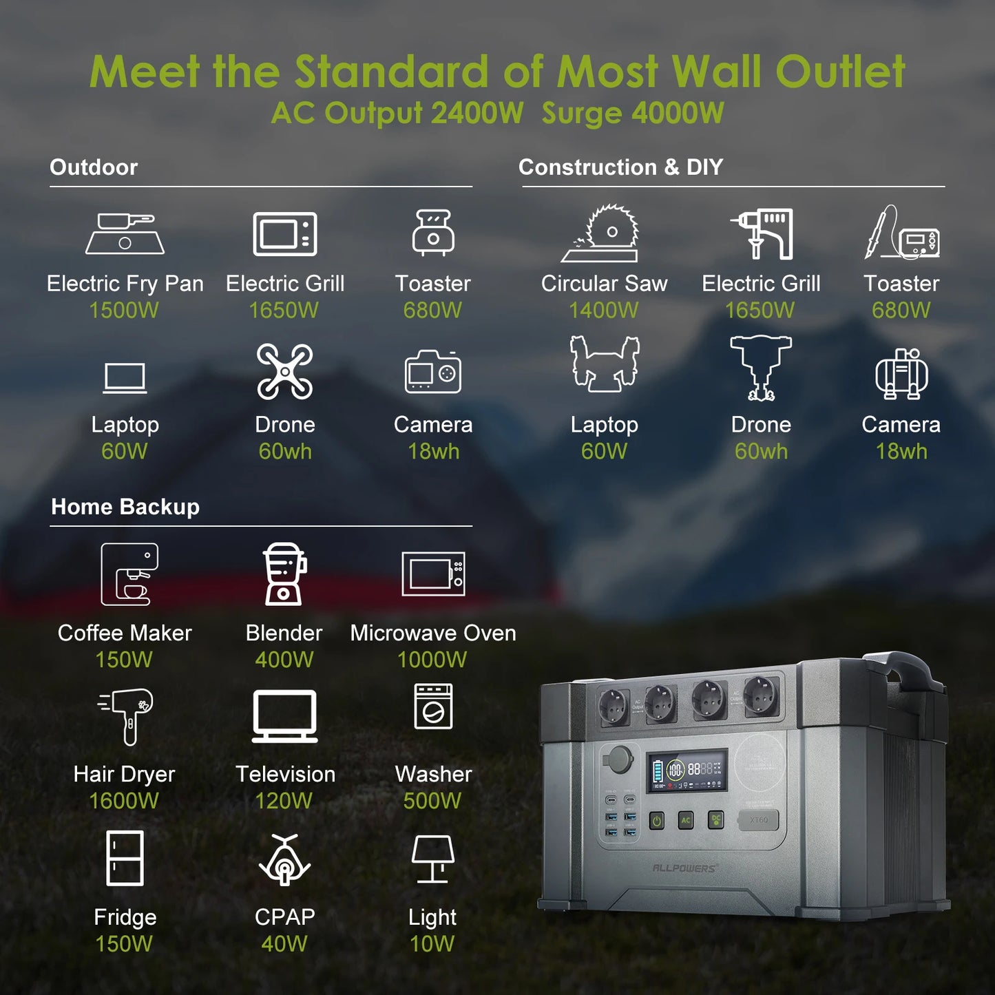 Outdoor Generator 2400W MPPT Portable Power Station