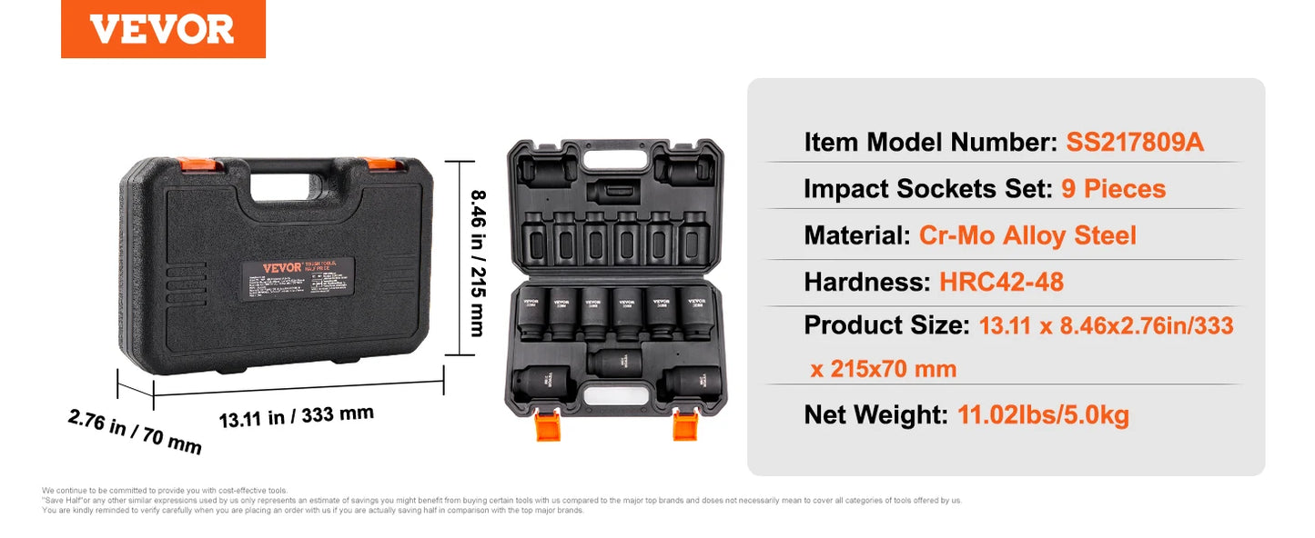 1/2" Drive Impact Socket Set
