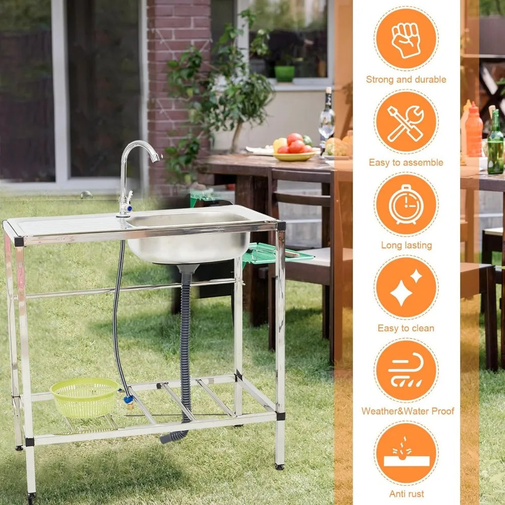 Freestanding Outdoor Steel Single Bowl Sink