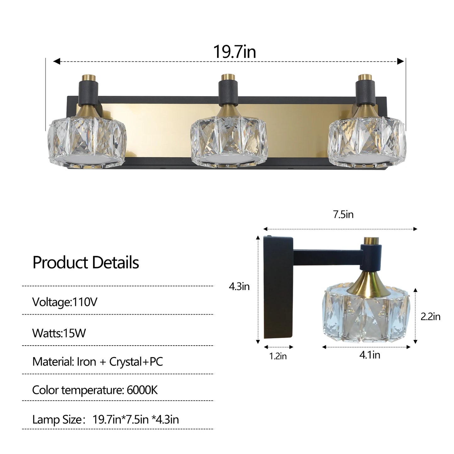 LED 3-Light Modern Crystal Bathroom Vanity