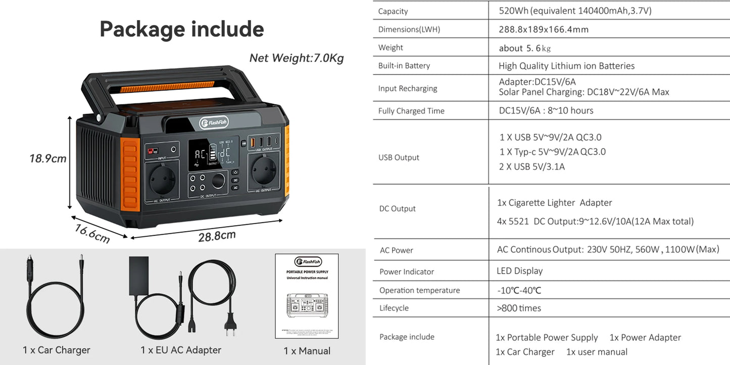 560W Portable Solar Generator