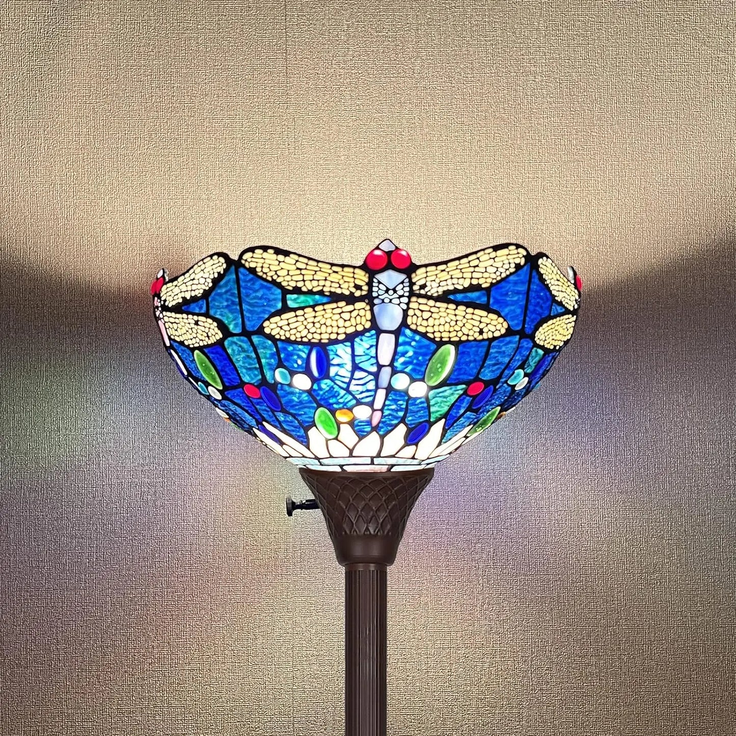 Floor Lamp Industrial Dark Bronze Pole Sea Blue Dragonfly