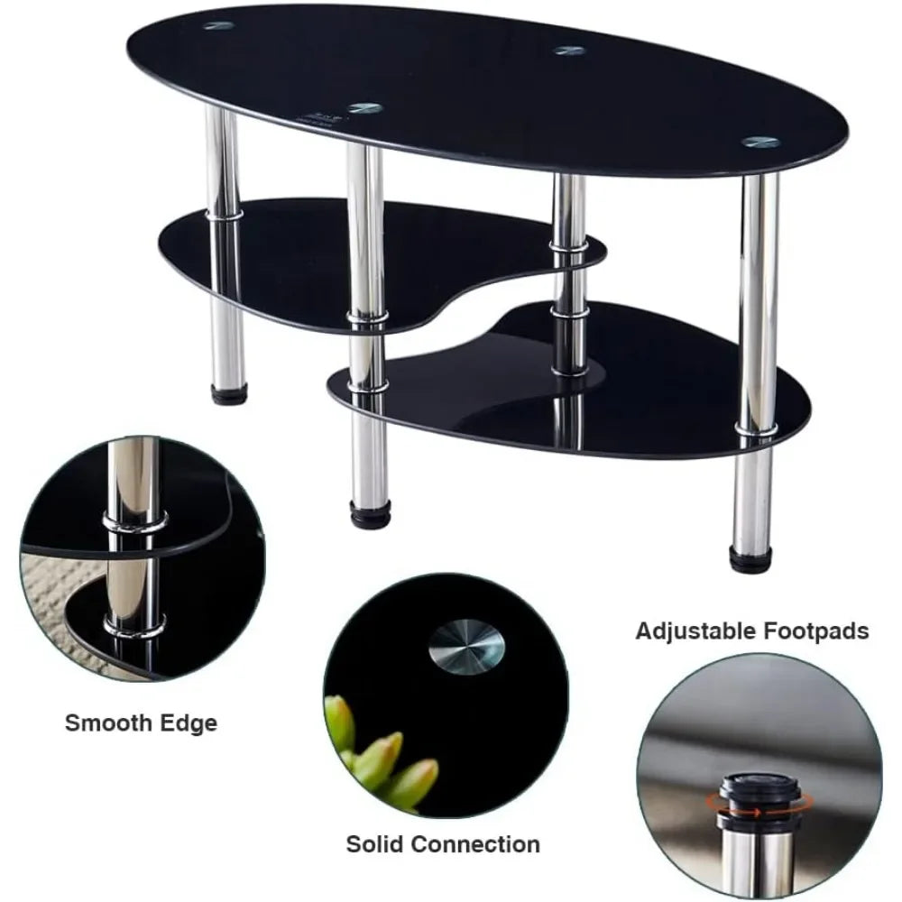 Oval-Shaped Glass Coffee Table