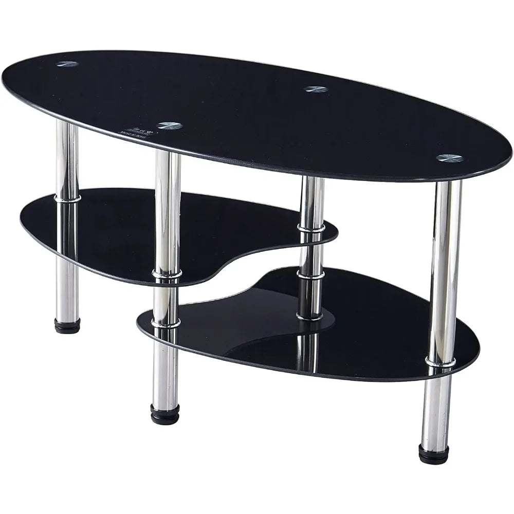 Oval-Shaped Glass Coffee Table