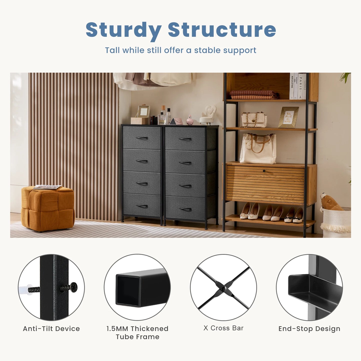 Dresser With 4 Fabric Drawers
