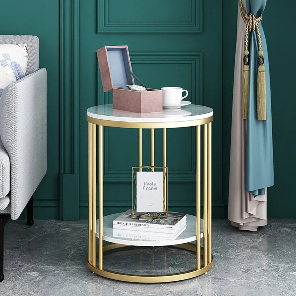 2-Tier White Marble Coffee Table
