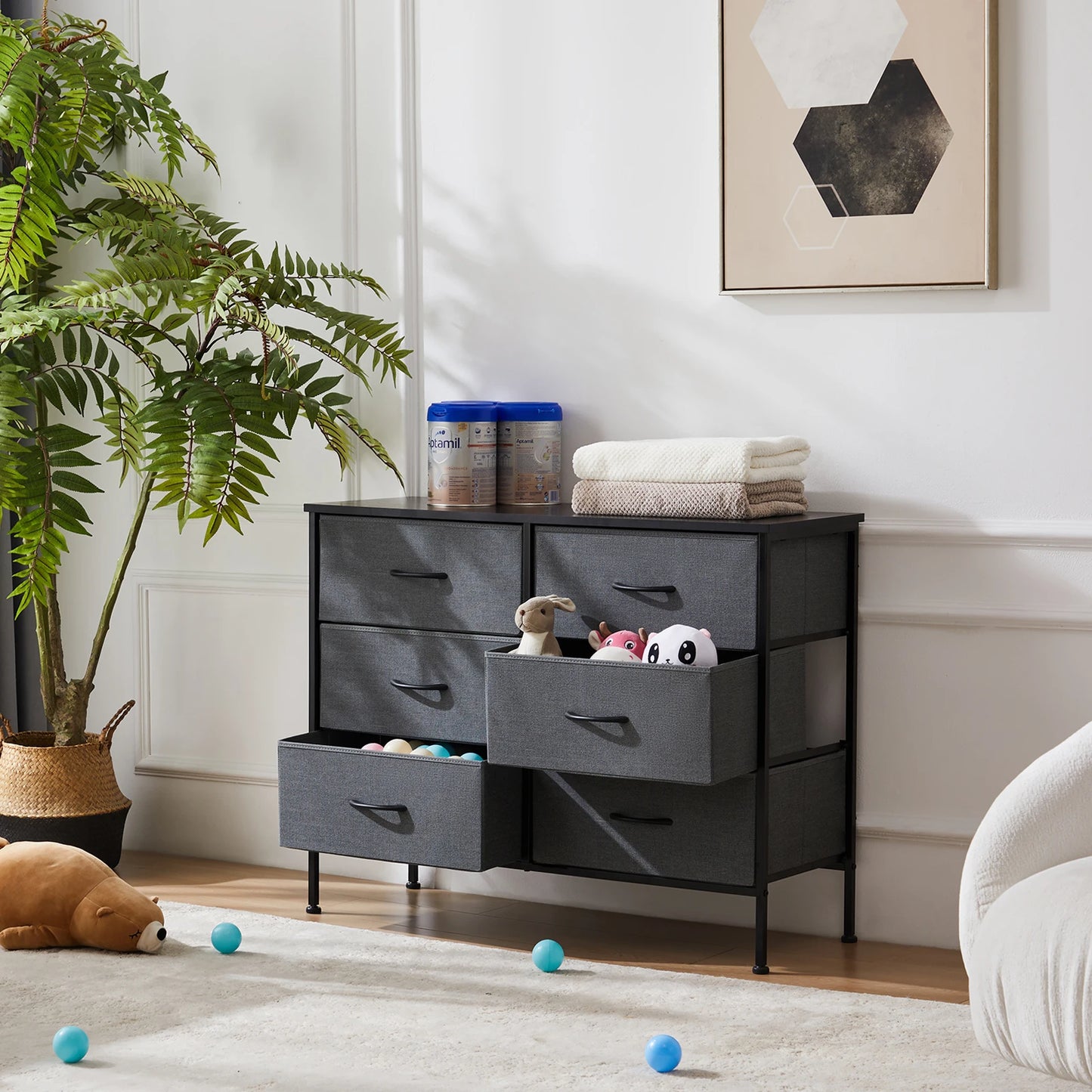 6 Fabric Drawers Nightstand