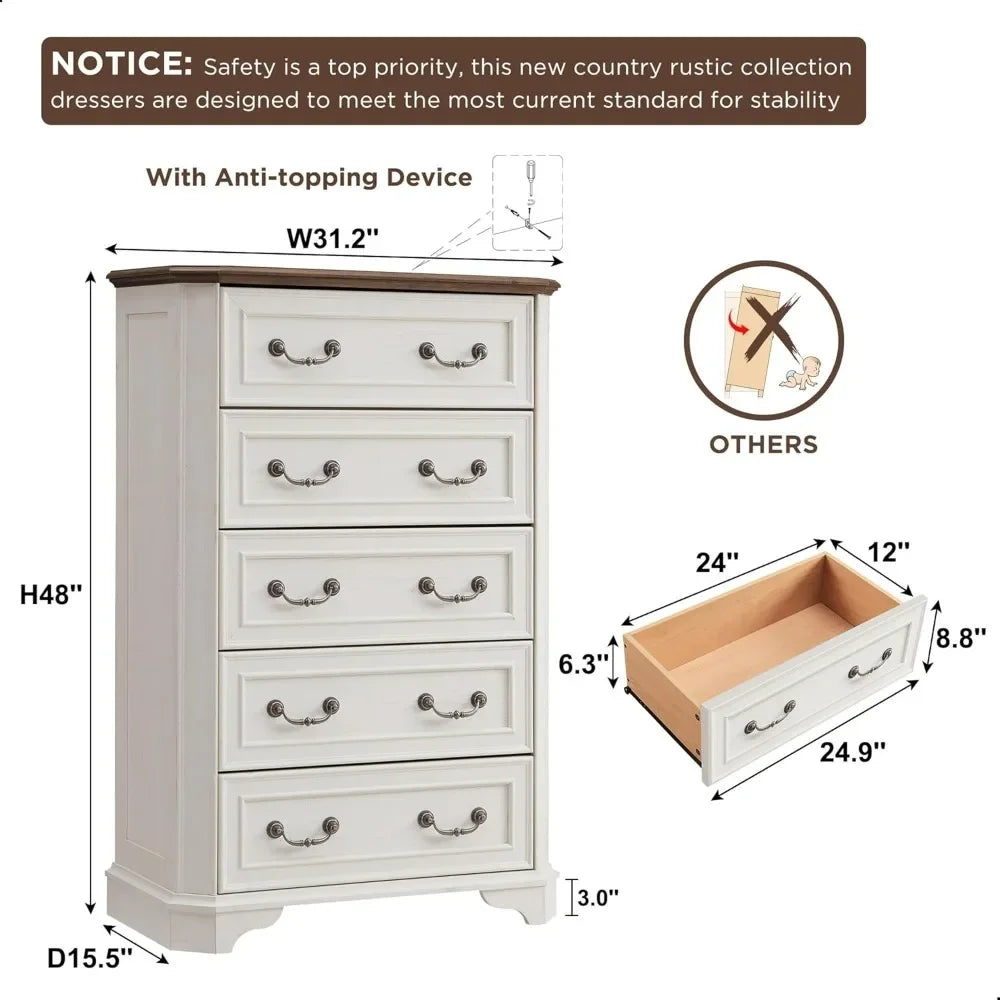Farmhouse 5 Drawers Dresser