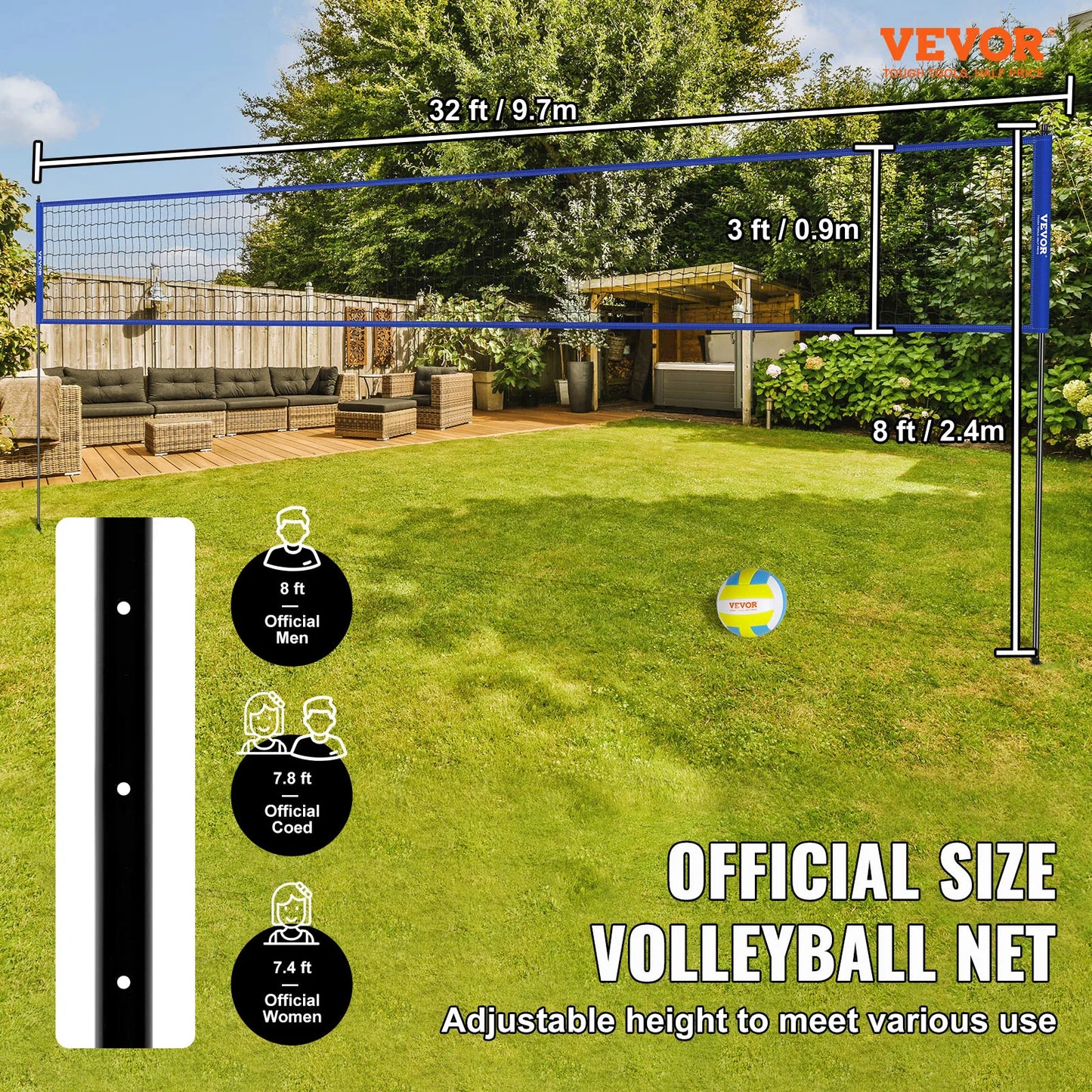 Outdoor Volleyball Net System Adjustable Height