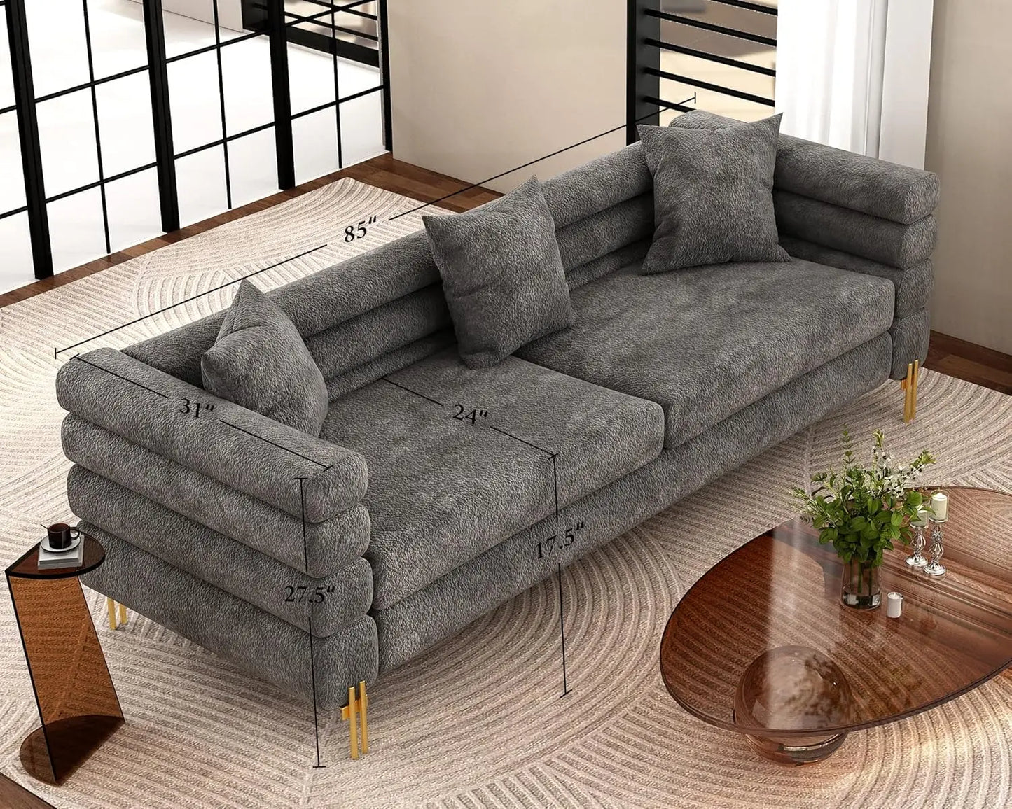 85 Inch Sofa Couch 3-Seater