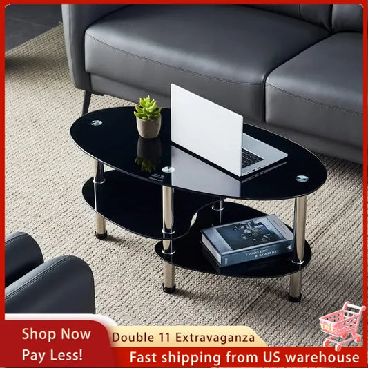 Oval-Shaped Glass Coffee Table