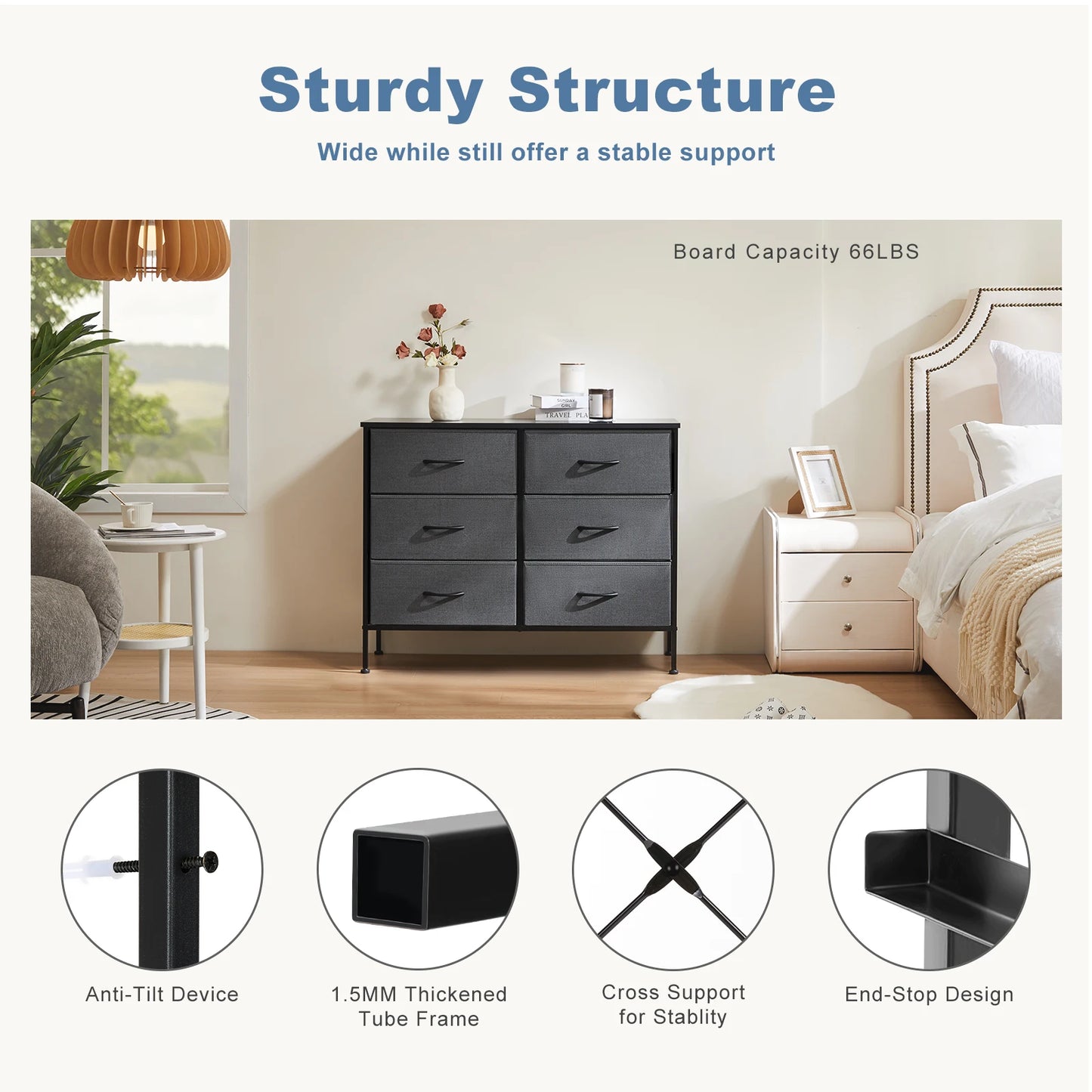 6 Fabric Drawers Nightstand