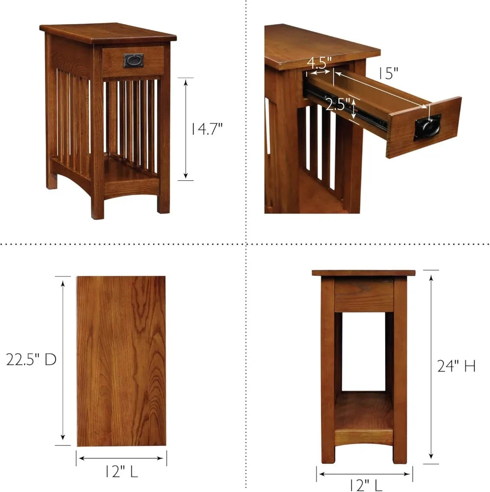 End Drawer, Made with Solid Wood, Narrow Side Table