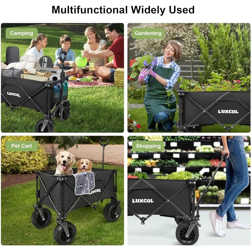 Collapsible Folding Wagon, Heavy Duty Utility Beach Wagon Cart