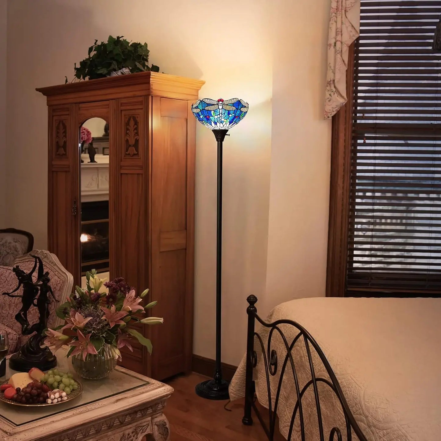 Floor Lamp Industrial Dark Bronze Pole Sea Blue Dragonfly