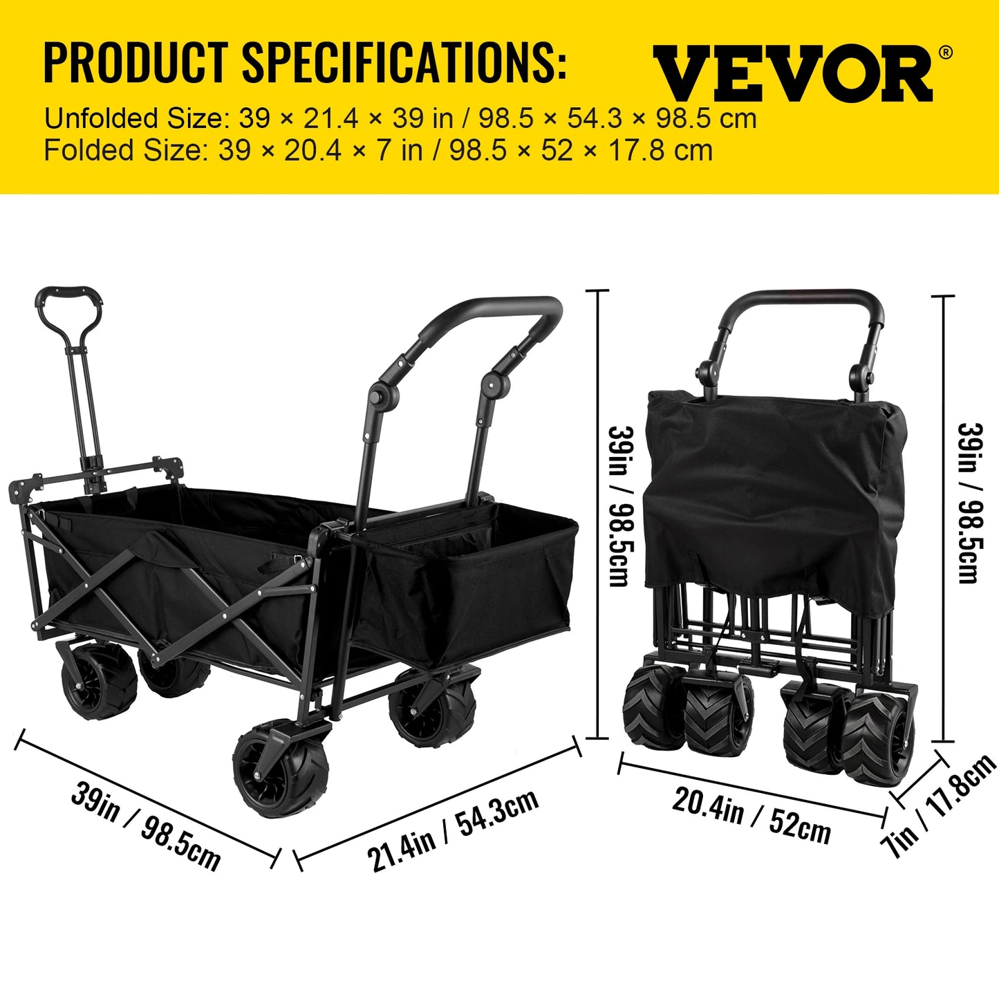 Folding Wagon Cart W/ Adjustable Handlebar