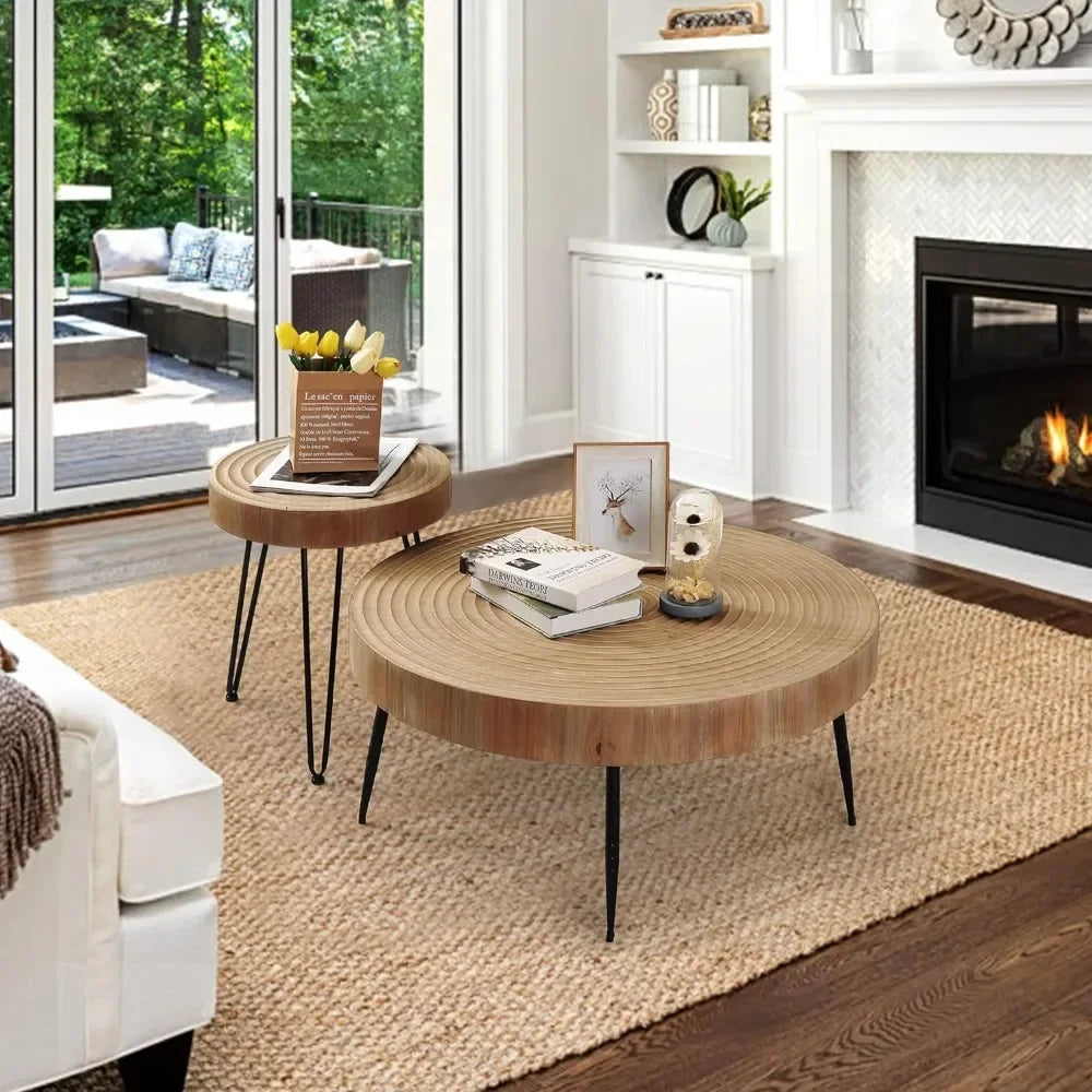Farmhouse Round Coffee Table Set of 2