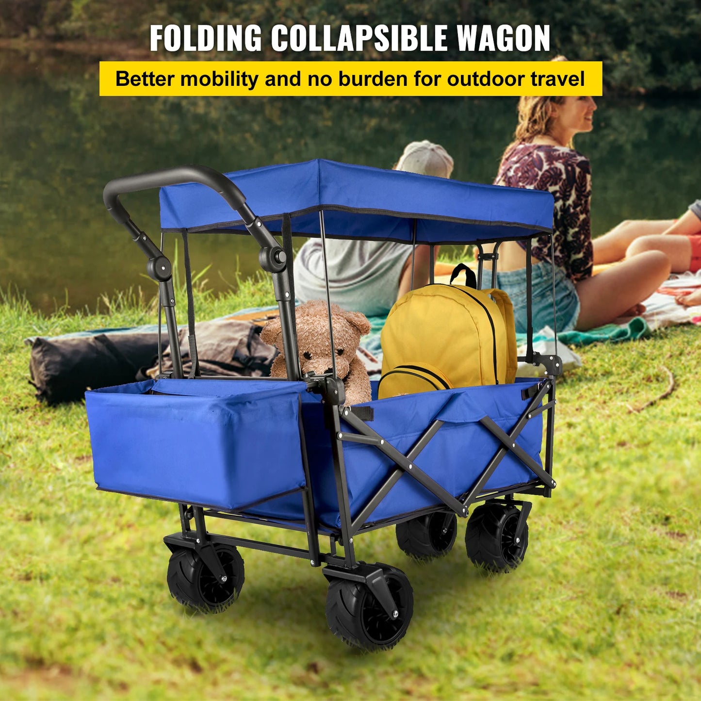 Folding Wagon Cart W/ Adjustable Handlebar