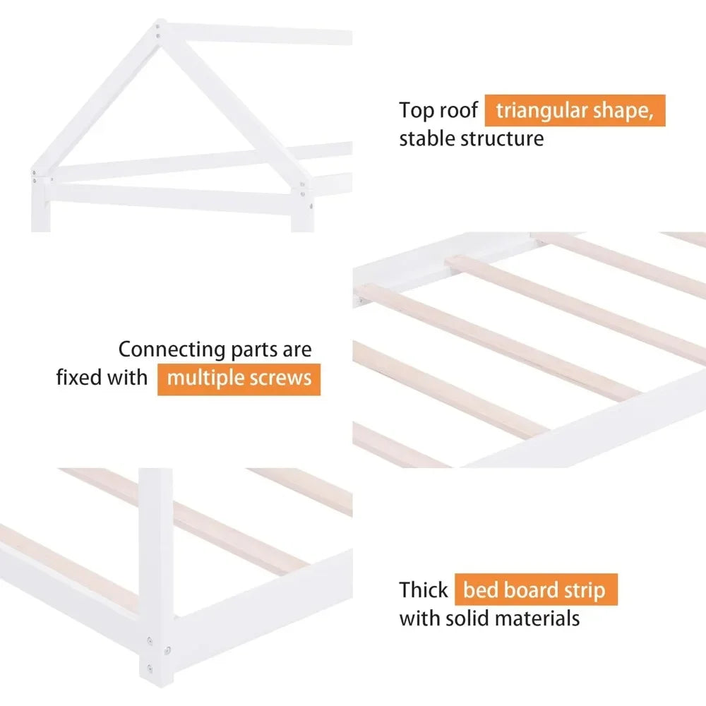 Wood House Bed, Twin Size,