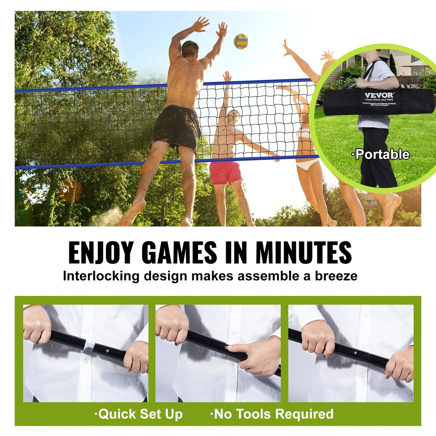 Outdoor Volleyball Net System Adjustable Height