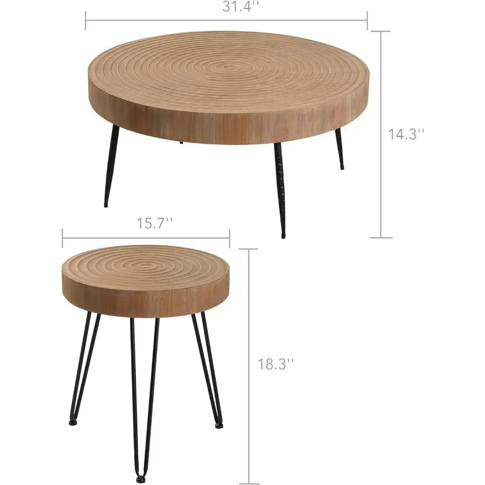 Farmhouse Round Coffee Table Set of 2