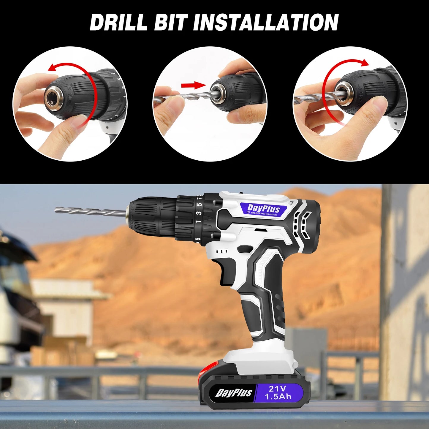 21V Portable Cordless Power Drill Set