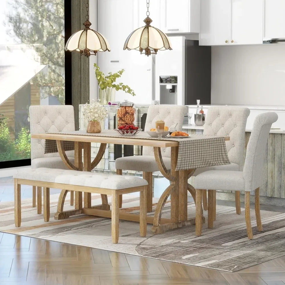 6 Piece Wooden Table Set with Bench