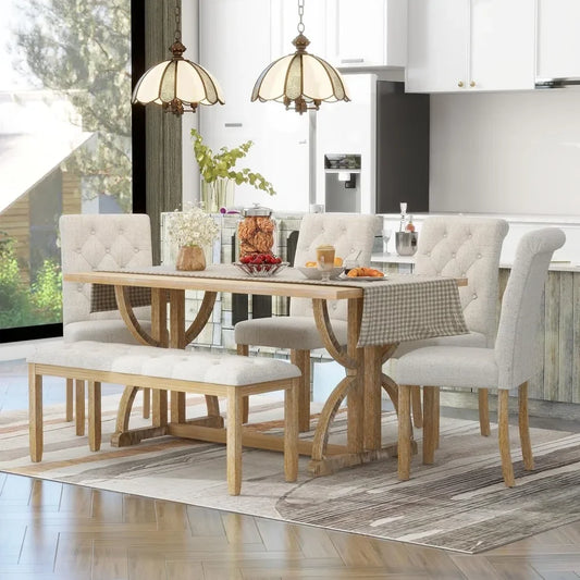 6 Piece Wooden Table Set with Bench