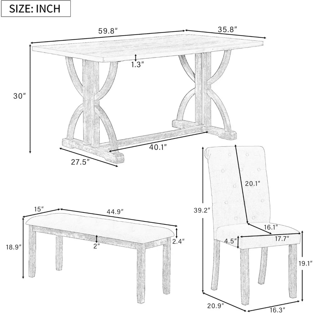 6 Piece Wooden Table Set with Bench