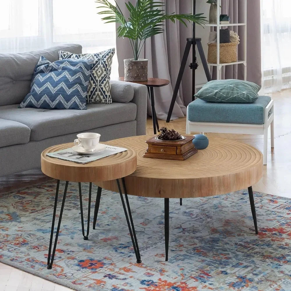 Farmhouse Round Coffee Table Set of 2