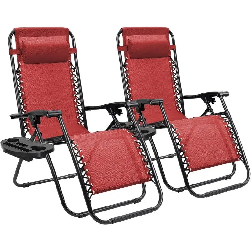 Folding Reclining Lounge Chair with Cup Holder Pillows Set of 2 (Blue)