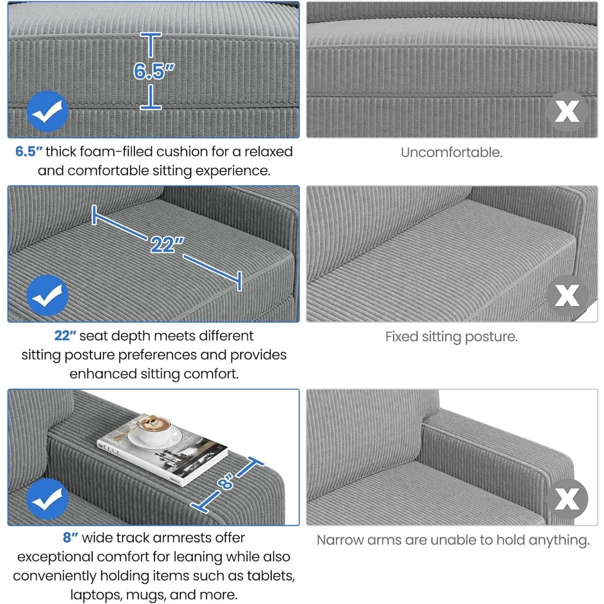 Modern Sofa Couch 2-Seater Corduroy Fabric