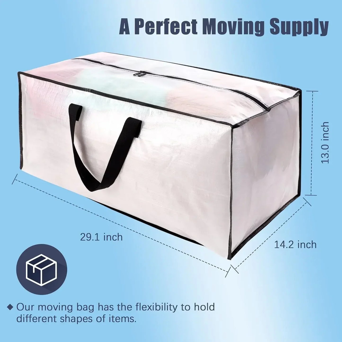 Large Strong Moving Bags with Zippers & Carrying Handles, 12 Pack