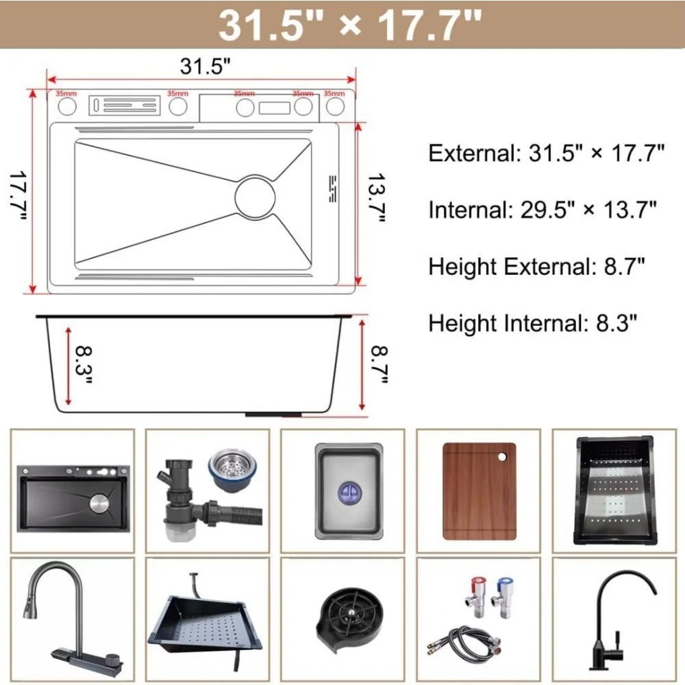 Stainless Steel Twin Waterfall Sinks with Faucet