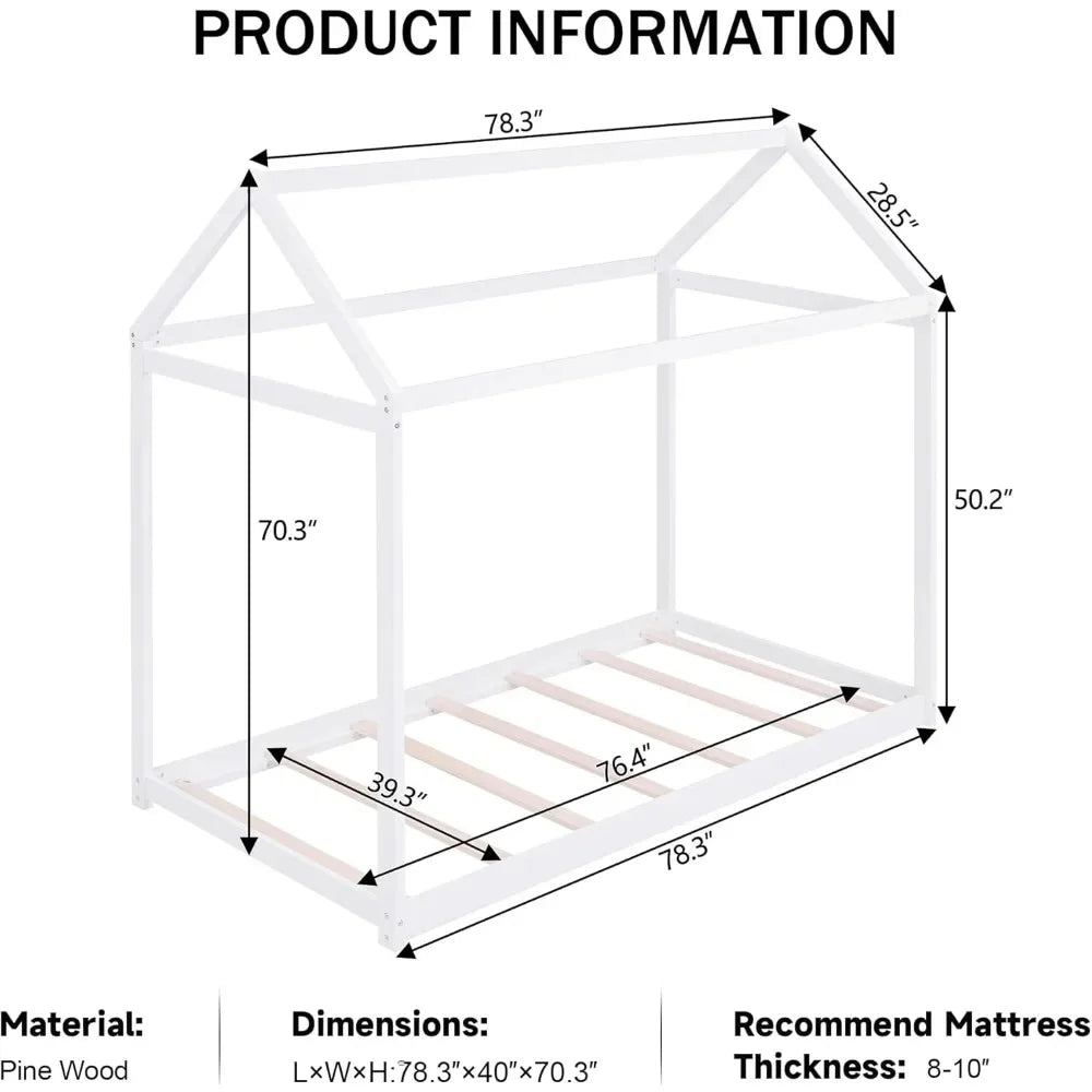 Wood House Bed, Twin Size,