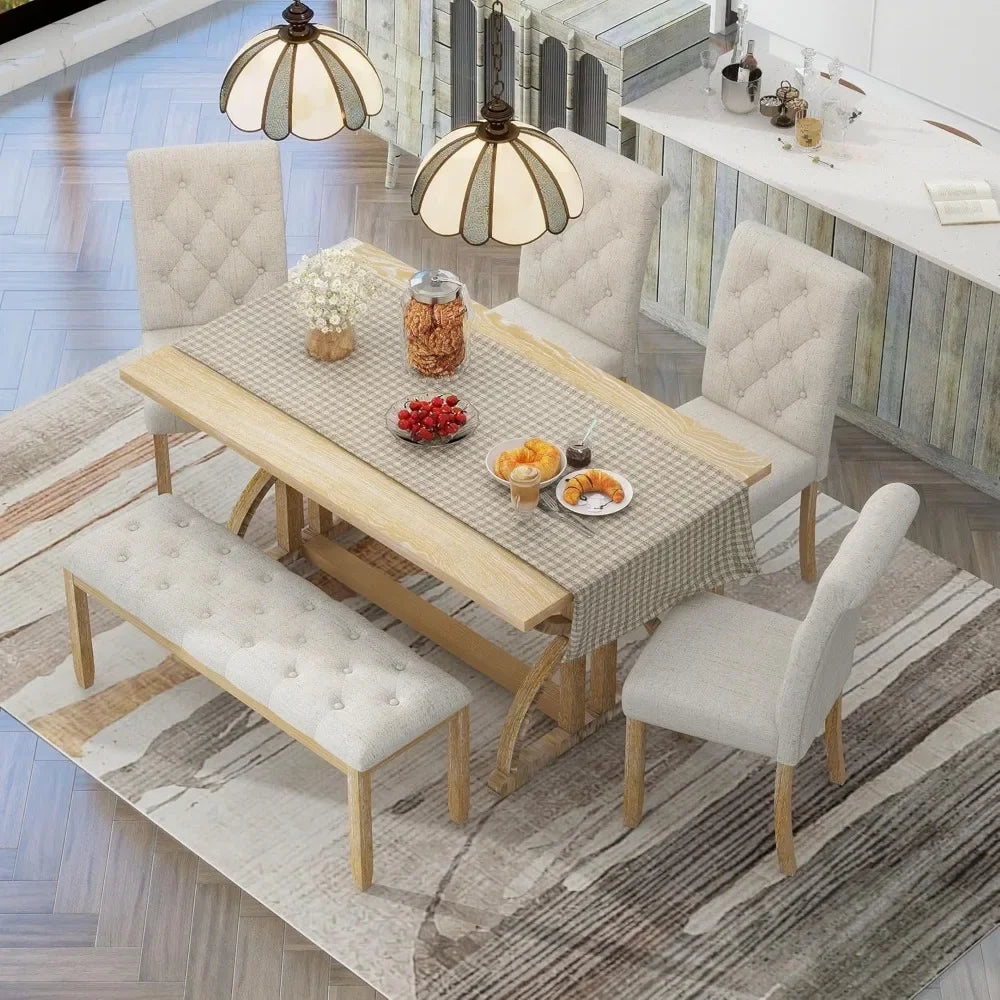6 Piece Wooden Table Set with Bench