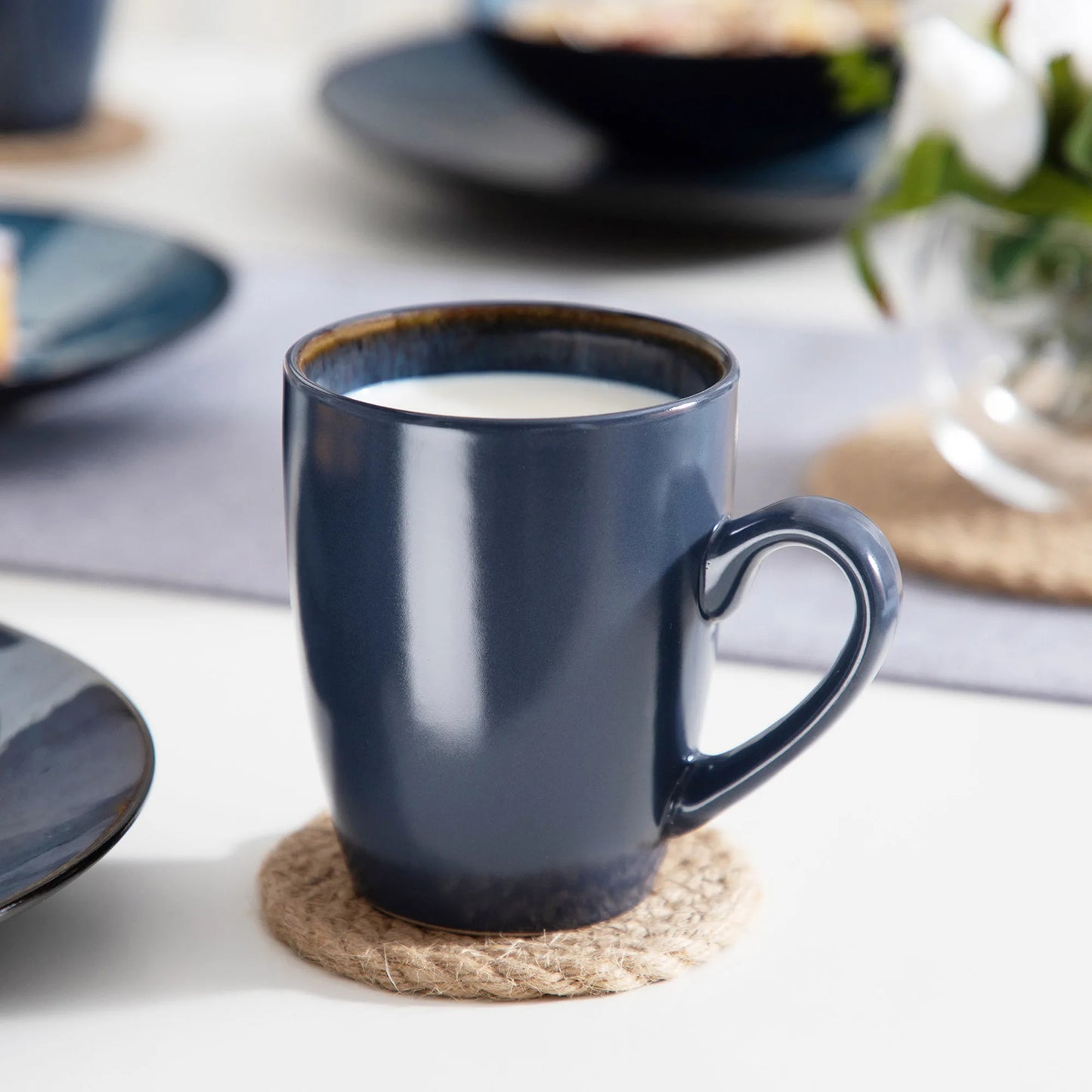 16/32/48-Piece Tableware Set Vintage Ceramic Blue/Brown Stoneware Set