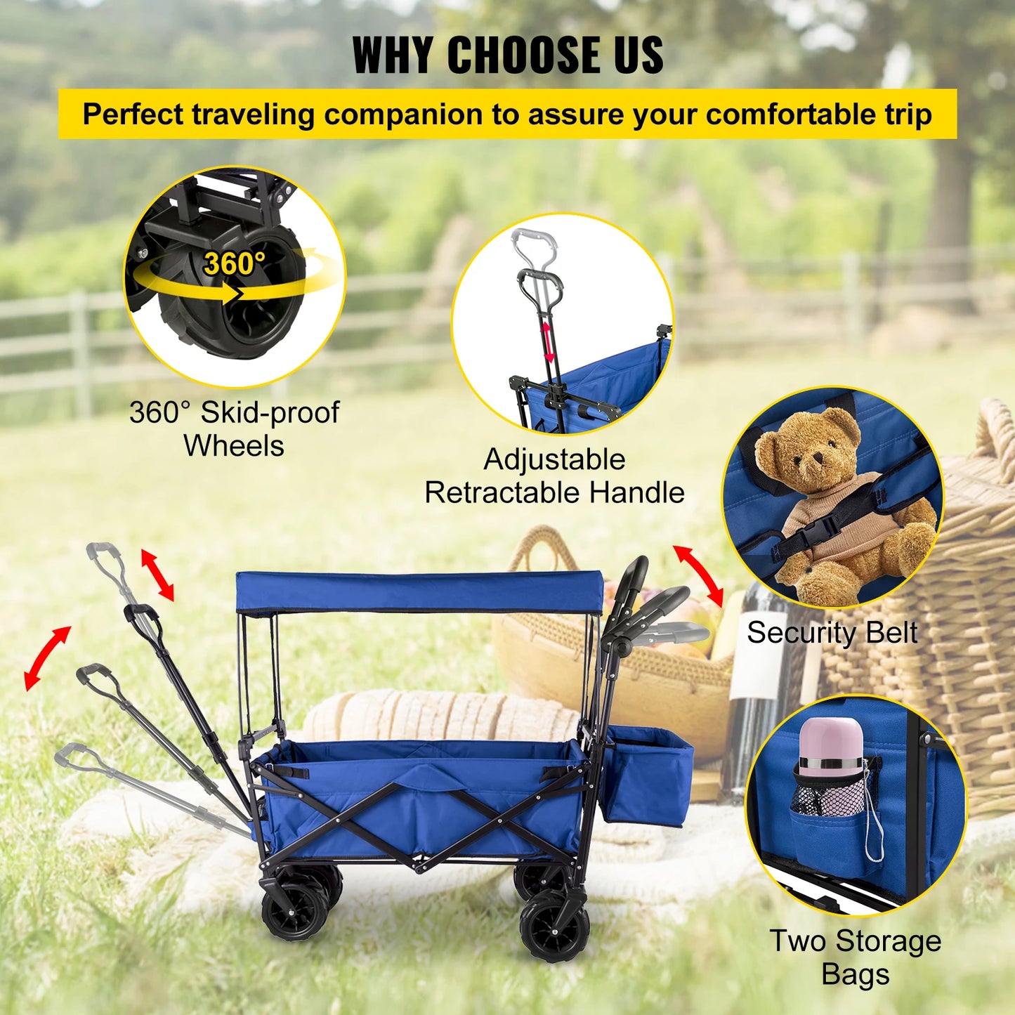 Folding Wagon Cart W/ Adjustable Handlebar