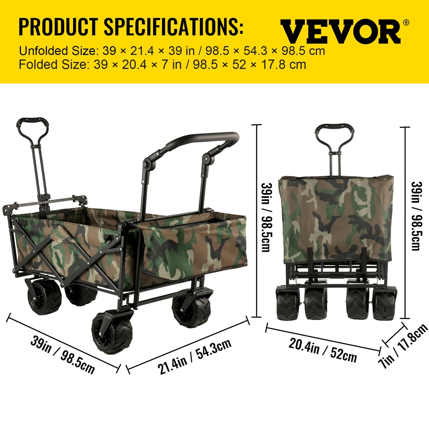 Folding Wagon Cart W/ Adjustable Handlebar