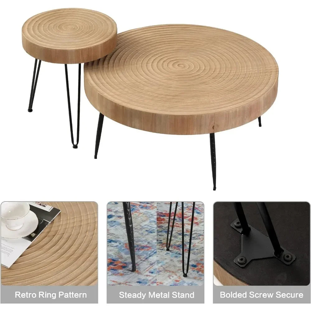 Farmhouse Round Coffee Table Set of 2